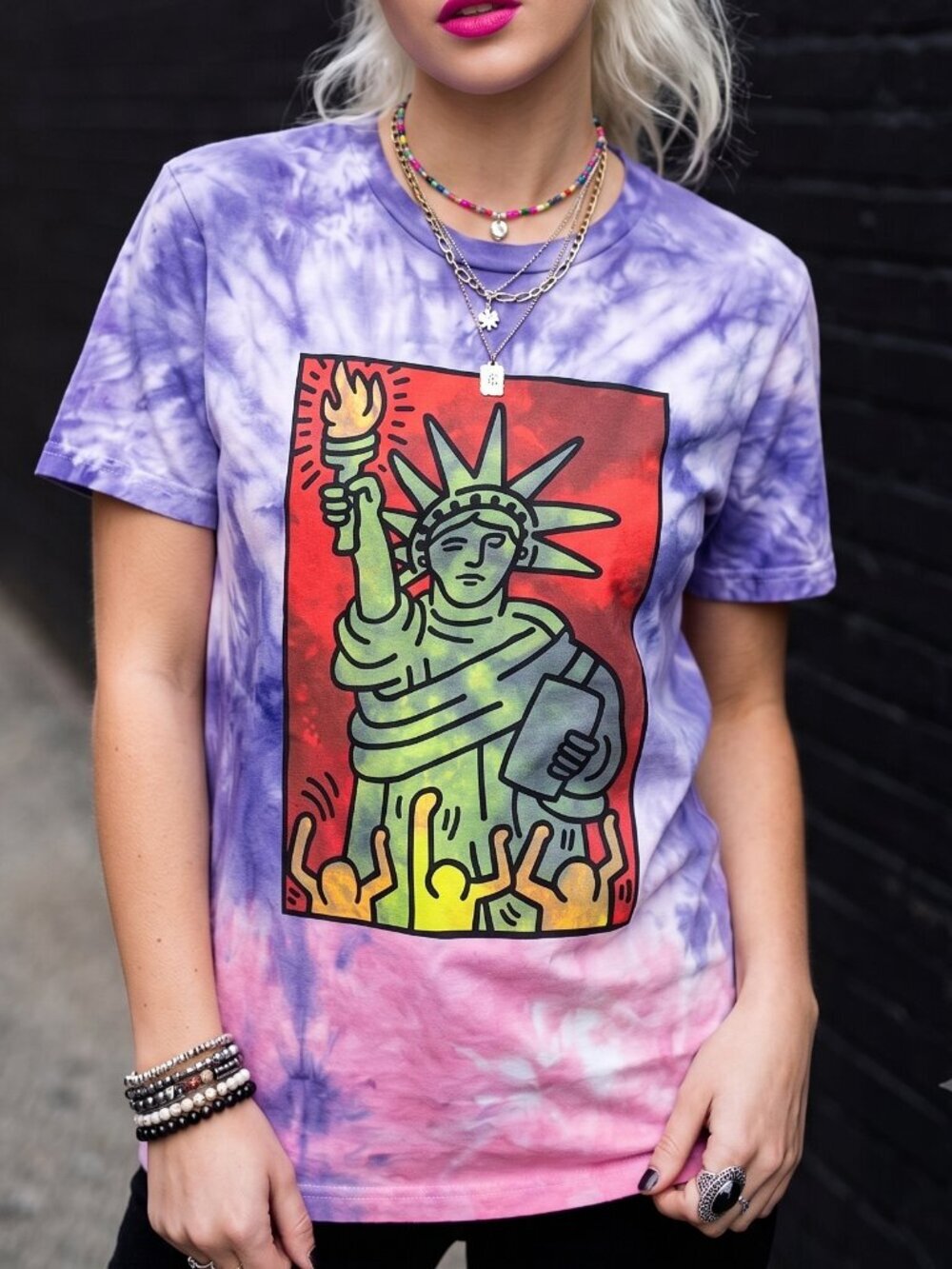 Sprz NY Keith Haring Tied Dye purple Cotton tee Unisex Hand Tie Dyed Size XxS